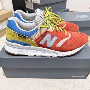 New Balance Multicolor Suede & Mesh Sneakers - Red, Blue, Yellow